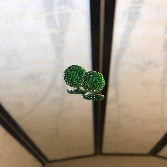 Emerald Round Faux Crystal Flat Back Post Earrings - Picture 1 of 3